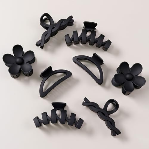 Sunolga 8PCS Hair Clips for Women, Flower Claw Clips for Thick Hair, Non-Slip Hair Accessories with Multi-Styles, Black Color Hair Claw Clips and Variety Pack, Ideal for Girls - Image 1