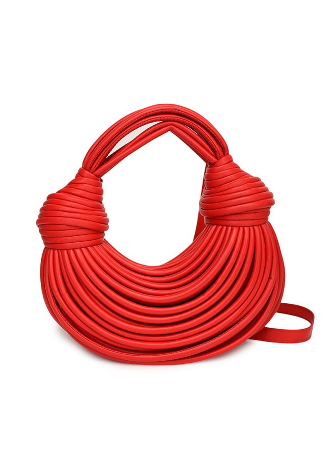 Ordinary Creative Noodles Niche Handmade Woven Bread Women's Crossbody Bag Shoulder Underarm Bag Handbag-Color:Wine Red - Image 1