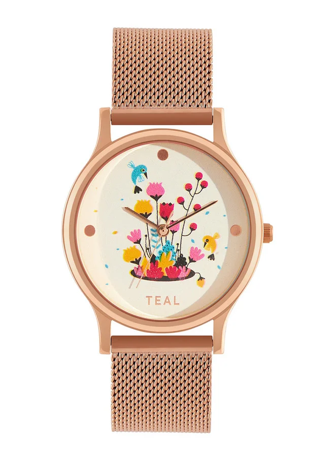 Teal By Chumbak | Flora Bunch Watch -Metal Mesh Strap