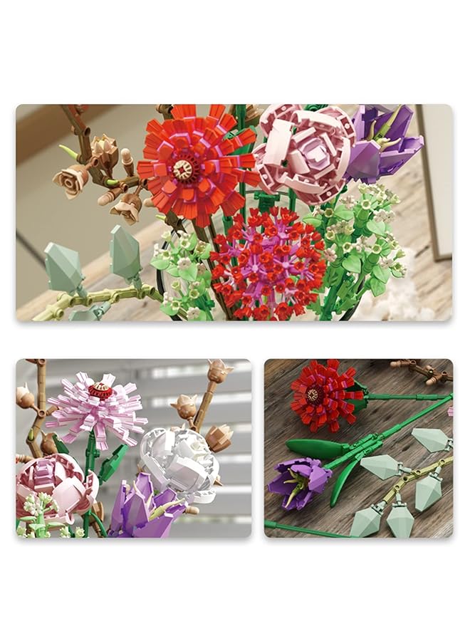 Excefore Flower Bouquet Building Kit 12 Flowers Sets Stem Educational Activity Preschool Toys For Teens Kids Artificial Botanical Collection Building Block Toy Home Decoration Birthday(1273Pcs) - Image 4