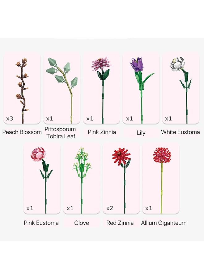 Excefore Flower Bouquet Building Kit 12 Flowers Sets Stem Educational Activity Preschool Toys For Teens Kids Artificial Botanical Collection Building Block Toy Home Decoration Birthday(1273Pcs) - Image 2