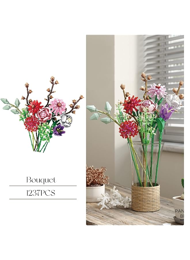 Excefore Flower Bouquet Building Kit 12 Flowers Sets Stem Educational Activity Preschool Toys For Teens Kids Artificial Botanical Collection Building Block Toy Home Decoration Birthday(1273Pcs) - Image 3