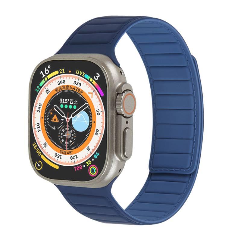 AD Navy Blue Classic Leather Strap Smartwatch Band Compatible with Apple Watch with Adjustable Fit Replacement Strap for Daily Wear - Image 1