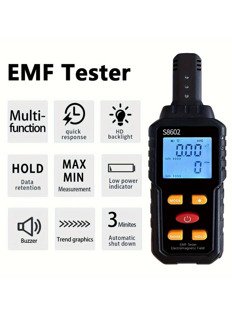 Generic - EMF Radiation Detector, S8602 Electromagnetic Field Tester, 5.98 Inch Digital EMF Meter With LCD Display, For Home Appliance Safety Evaluation, Black - Image 1