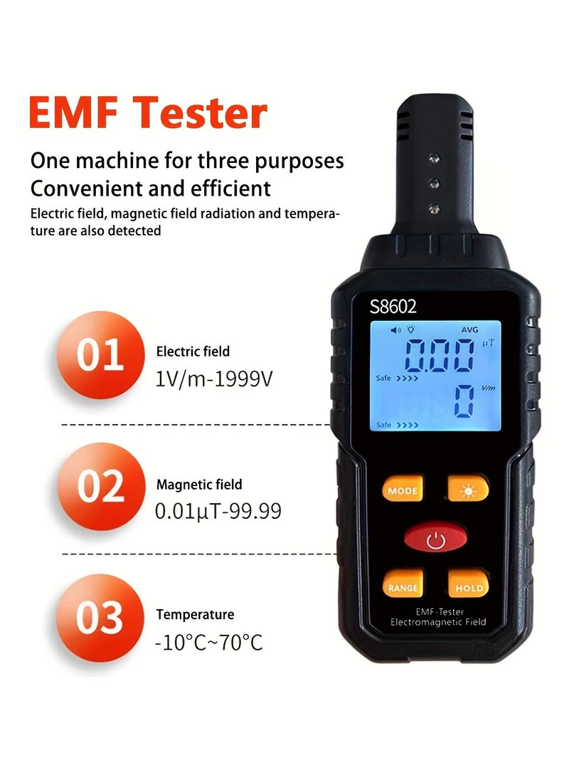 Generic - EMF Radiation Detector, S8602 Electromagnetic Field Tester, 5.98 Inch Digital EMF Meter With LCD Display, For Home Appliance Safety Evaluation, Black - Image 1