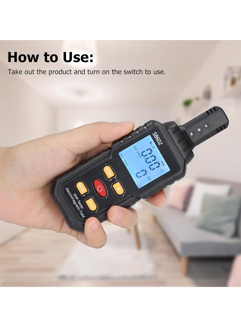 Generic - EMF Radiation Detector, S8602 Electromagnetic Field Tester, 5.98 Inch Digital EMF Meter With LCD Display, For Home Appliance Safety Evaluation, Black - Image 1