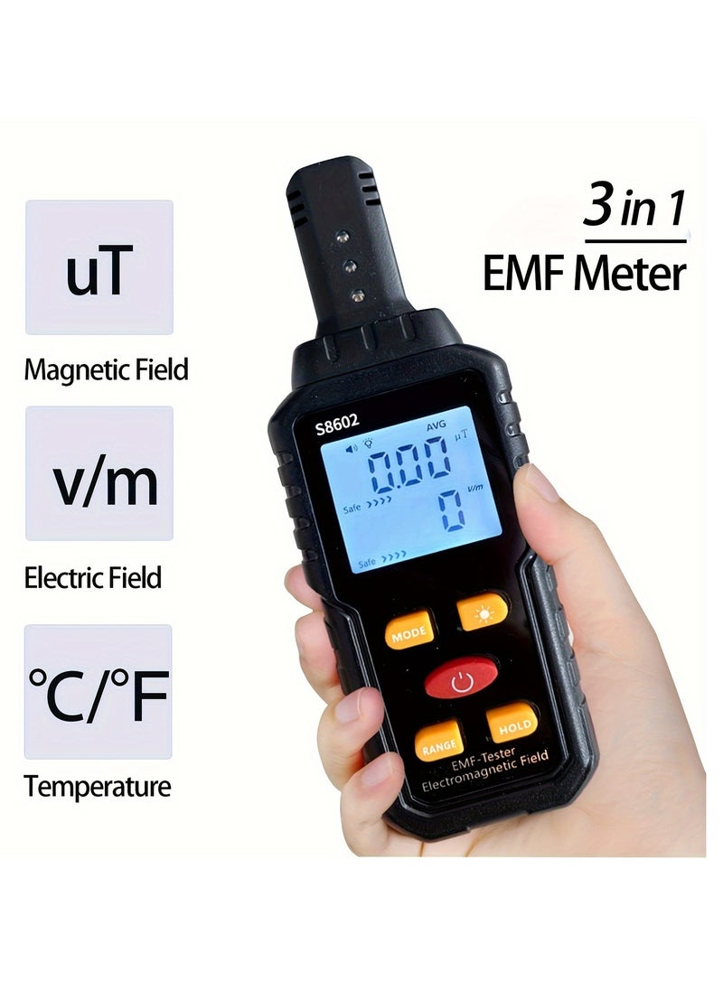 Generic - EMF Radiation Detector, S8602 Electromagnetic Field Tester, 5.98 Inch Digital EMF Meter With LCD Display, For Home Appliance Safety Evaluation, Black - Image 1