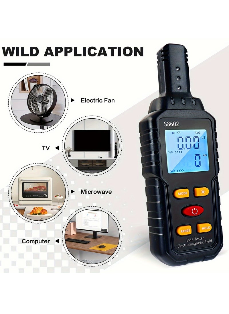 Generic - EMF Radiation Detector, S8602 Electromagnetic Field Tester, 5.98 Inch Digital EMF Meter With LCD Display, For Home Appliance Safety Evaluation, Black - Image 1
