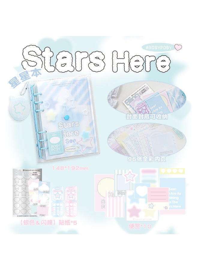 Planwith Rosyposy Soft Girl's Heart Star Book Snap Loose-leaf Book With Storage Goo Goo Hand Account Book Notebook - Image 1
