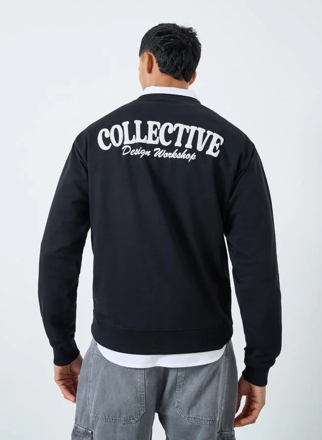 Styli Men Black Relaxed Fit Back Print Sweatshirt