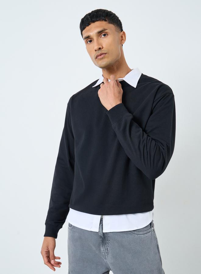 ستايلي سويت شيرت أسود بقصة مريحة بطبعة خلفية للرجال - Image 3