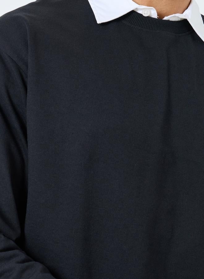 ستايلي سويت شيرت أسود بقصة مريحة بطبعة خلفية للرجال - Image 4