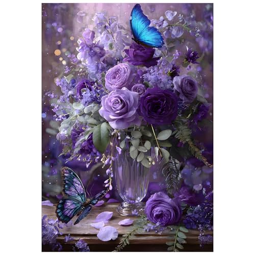 Ulord Great Jigsaw Puzzles for Adults 300 Pieces Purple Floral Butterfly Puzzles for Adults Toys Gift Family Decoration Kids Puzzle - Image 1