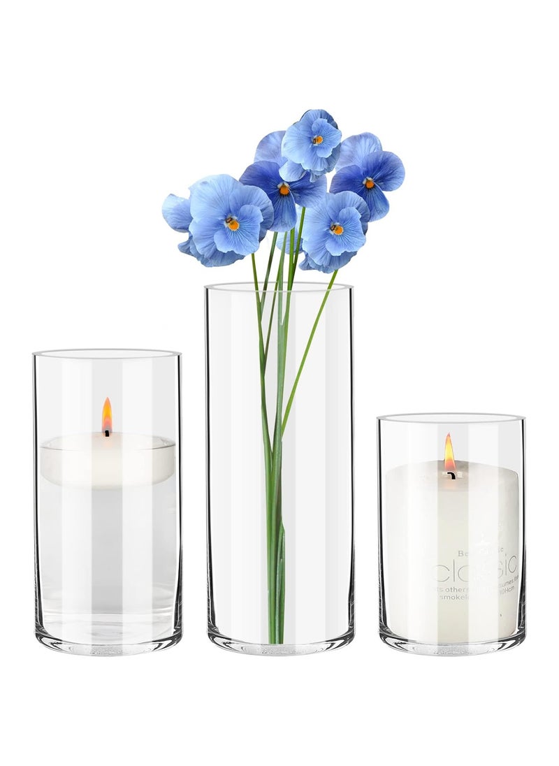 Mash BIGIVACA Set of 3 Clear Glass Cylinder Vases Bulk,6 8 10 inch-3 pack Tall Glass Cylinder Candle Holders,Glass Plant & Flower Vases for Centerpieces,Home and Wedding Decoreation. (W:4’)  - Image 1