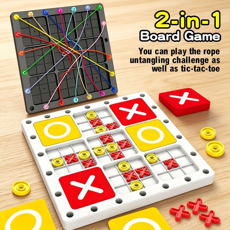حبل التحدي الثنائي الأسود لعبة كاجوال متكاملة، سوبر تيك تاك تو للجماعات، لعبة تعليمية متعددة اللاعبين - Image 2