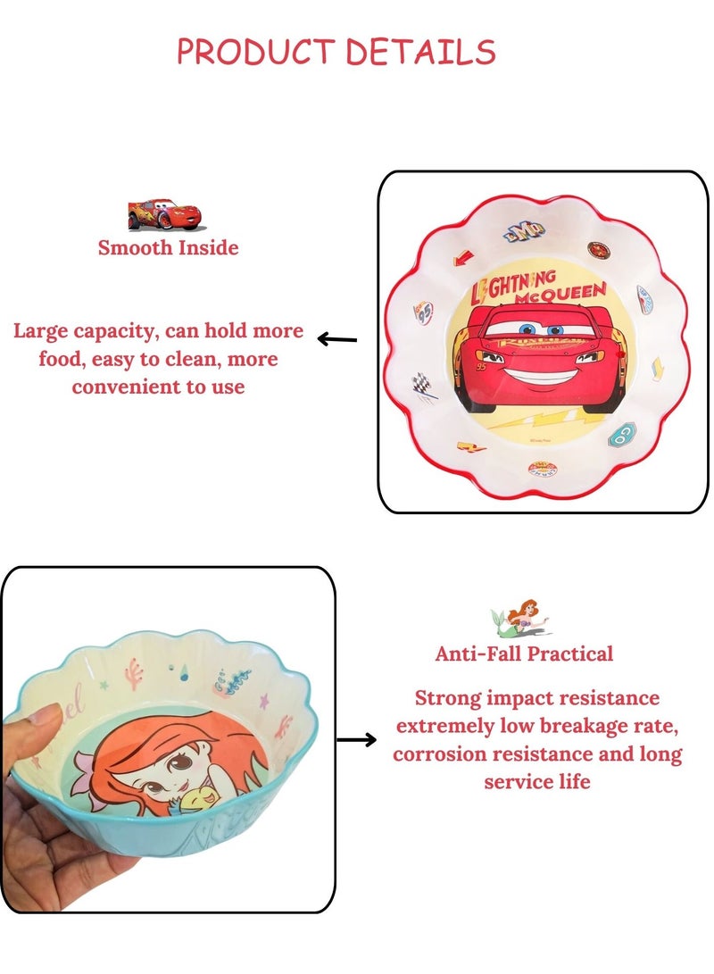 ديزني وعاء ميلامين مكون من 4 قطع مع غرزة شخصيات ديزني المتنوعة، أرييل، ماك كوين، أدوات مائدة ميكي ماوس الفواكه، الحبوب، حساء الوجبات الخفيفة، وعاء الأرز المتين للأطفال والأطفال الصغار بعمر 2+ - Image 3
