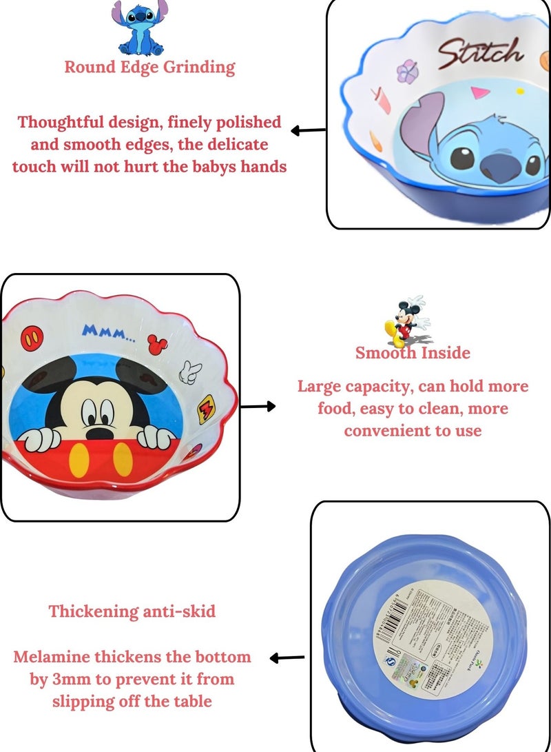 ديزني وعاء ميلامين مكون من 4 قطع مع غرزة شخصيات ديزني المتنوعة، أرييل، ماك كوين، أدوات مائدة ميكي ماوس الفواكه، الحبوب، حساء الوجبات الخفيفة، وعاء الأرز المتين للأطفال والأطفال الصغار بعمر 2+ - Image 4