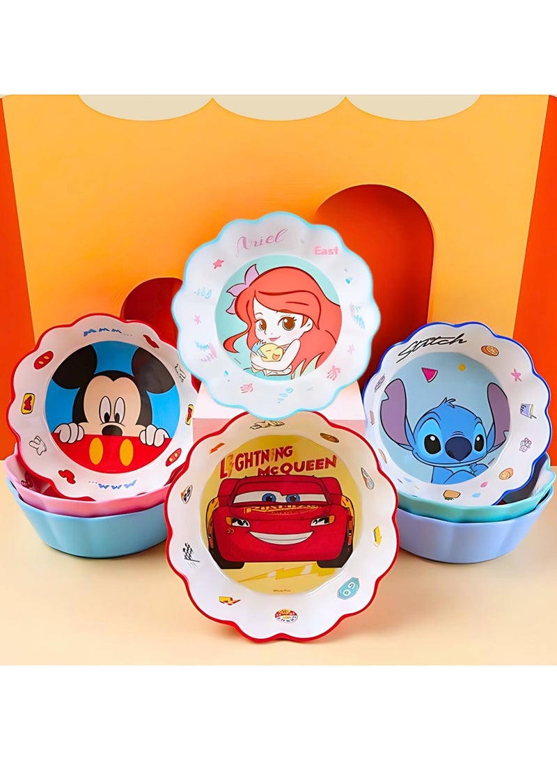 ديزني وعاء ميلامين مكون من 4 قطع مع غرزة شخصيات ديزني المتنوعة، أرييل، ماك كوين، أدوات مائدة ميكي ماوس الفواكه، الحبوب، حساء الوجبات الخفيفة، وعاء الأرز المتين للأطفال والأطفال الصغار بعمر 2+ - Image 1