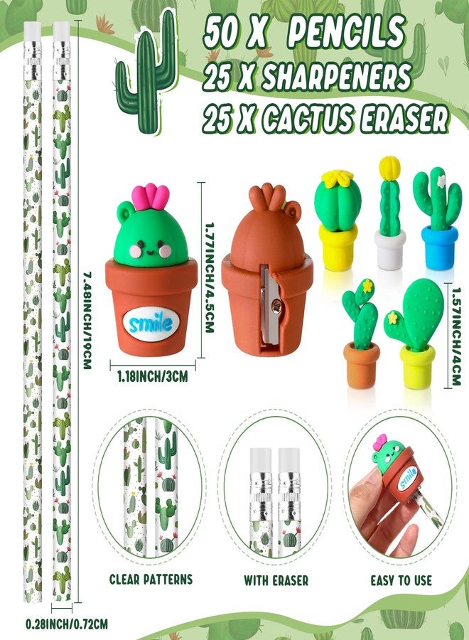 Fuyoooo 25 Sets Cactus Back to School Gifts for Student Cactus Pencil Succulent Eraser Succulent Potted Pencil Sharpener Card Bags First Day of School Gifts for Classroom Rewards Stationery Supplies - Image 2