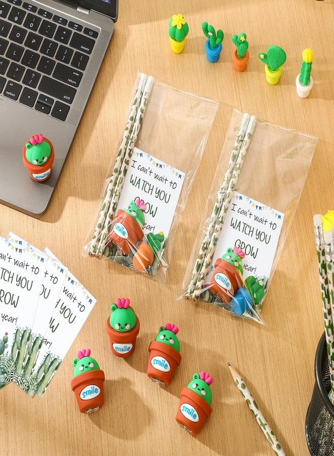 Fuyoooo 25 Sets Cactus Back to School Gifts for Student Cactus Pencil Succulent Eraser Succulent Potted Pencil Sharpener Card Bags First Day of School Gifts for Classroom Rewards Stationery Supplies - Image 4