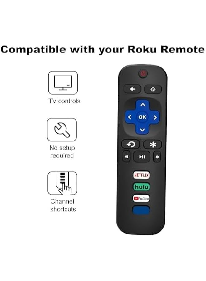 Replacement Remote Control for Roku TVs - Compatible with TCL, Hisense, Onn, Sharp, Element, Westinghouse, Philips Roku Smart TVs