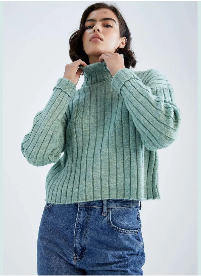 DeFacto Woman Oversize Fit Turtle Neck Long Sleeve Tricot Pullover