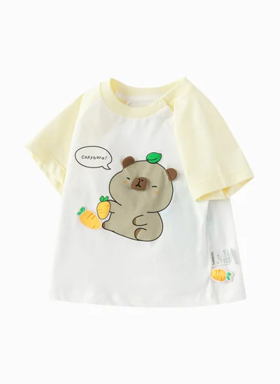Balabala Baby Unisex Round v-neck short-sleeved T-shirt