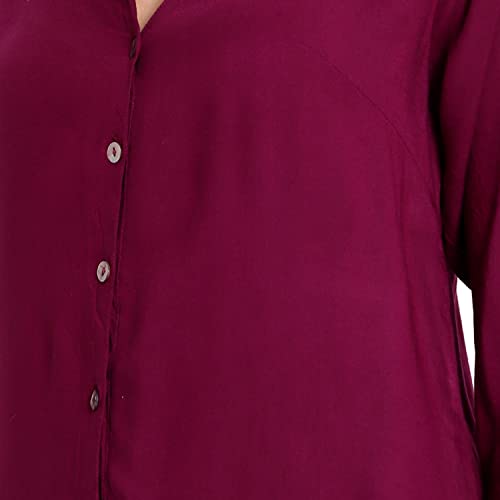Indietoga Women's Plus Size Burgundy Regular Fit Solid Rayon Longline Casual Shirt Top (2XL) - Image 3