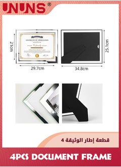 UNUNS 29.7x21cm Picture Frames,4 Pack A4 Silver Glass Certificate Frames For Document Diploma Award,Only For Tabletop Display Vertically Or Horizontally  - Image 2