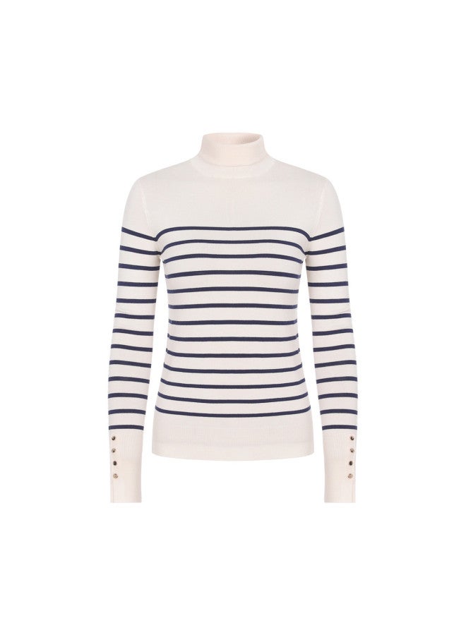 Zara women's Striped Elegant High-neck Long-sleeve Knitted Pullover With Waistband For Layering Or Outerwear - Image 2