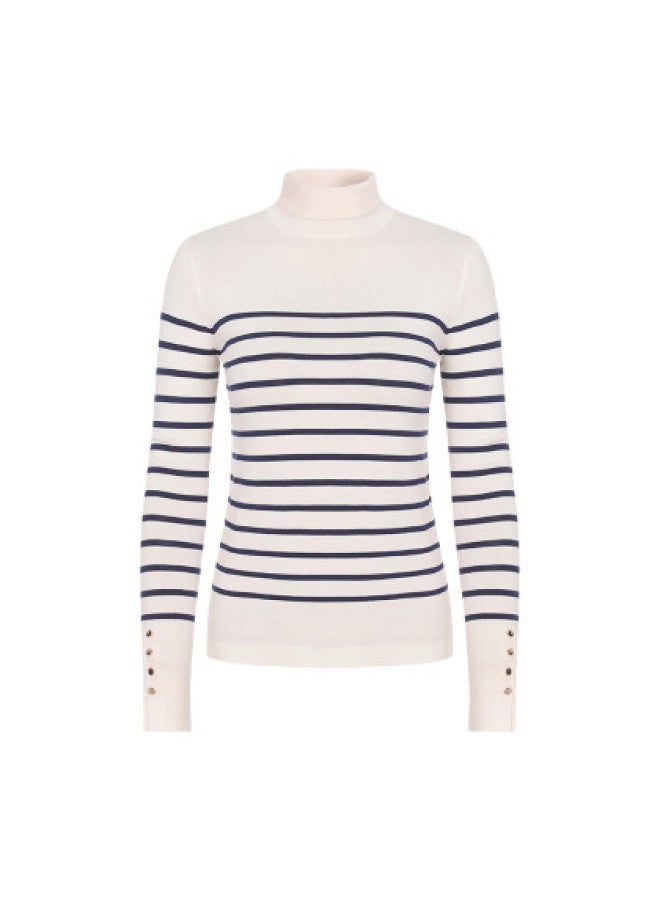Zara women's Striped Elegant High-neck Long-sleeve Knitted Pullover With Waistband For Layering Or Outerwear - Image 1
