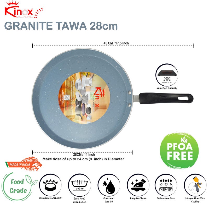 kinox Non Stick Granite Flat tawa/Dosa Tawa/Chapthi tawa/Roti tawa with Induction Base Dai 28Cm, Sliver - Image 5