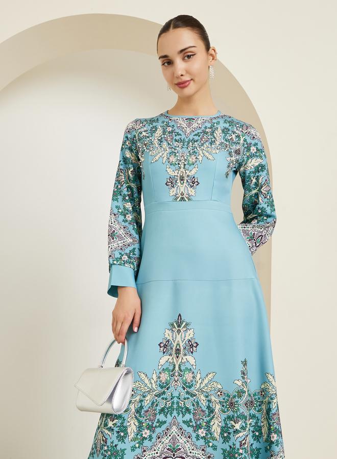 Styli Blue Floral Embellished Long Sleeves Maxi Dress - Image 3