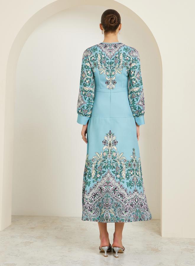 Styli Blue Floral Embellished Long Sleeves Maxi Dress - Image 5