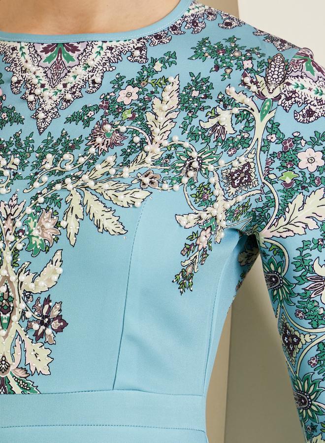 Styli Blue Floral Embellished Long Sleeves Maxi Dress - Image 4