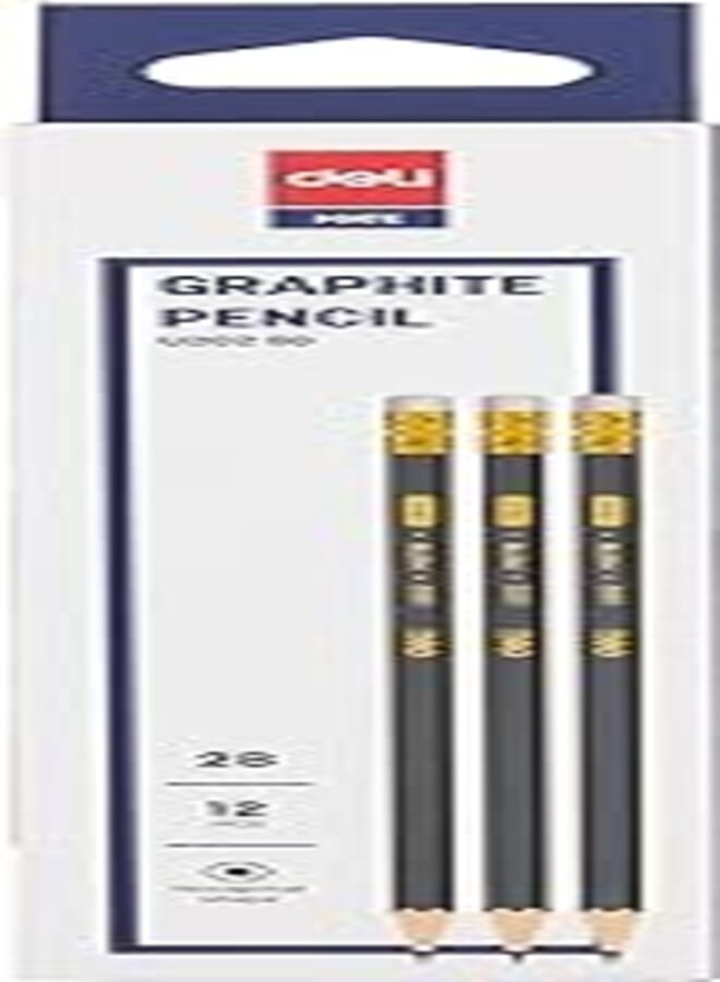 Deli u20000 matte graphite hb pencil with eraser - 12 pieces - dark grey