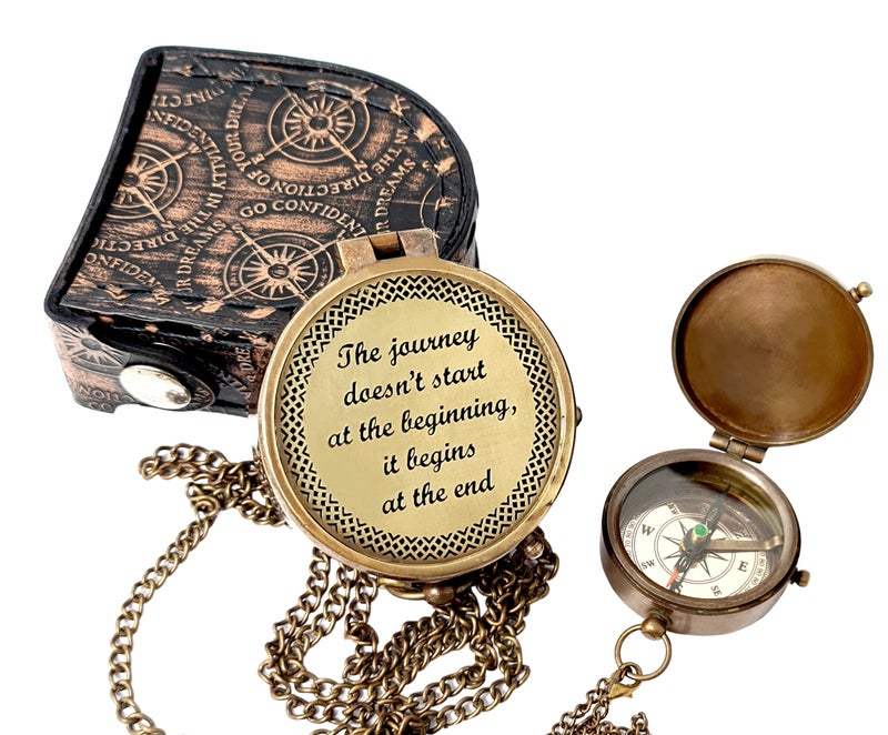 Brass Nautical - Brass Compass Engraved with Motivational & Inspirational Message, Gift for Son, Grandson, Daughter, Graudation Day Baptism, Confirmation Communion Godson (Start of The Journey) - Image 1