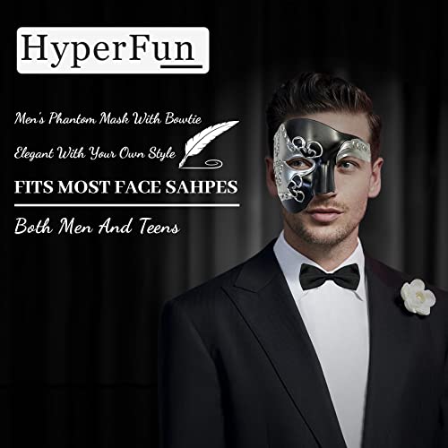 HyperFun Masquerade Mask for Men Phantom of the Opera Half Face Mask with Bowtie, Vintage Venetian Masks for Costume/Theme Parties (Black Earl) - Image 4