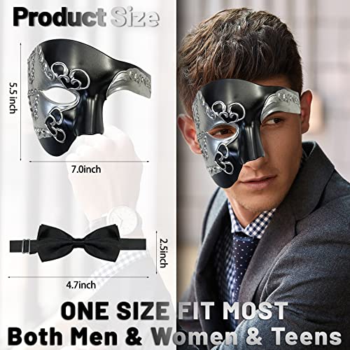 HyperFun Masquerade Mask for Men Phantom of the Opera Half Face Mask with Bowtie, Vintage Venetian Masks for Costume/Theme Parties (Black Earl) - Image 2