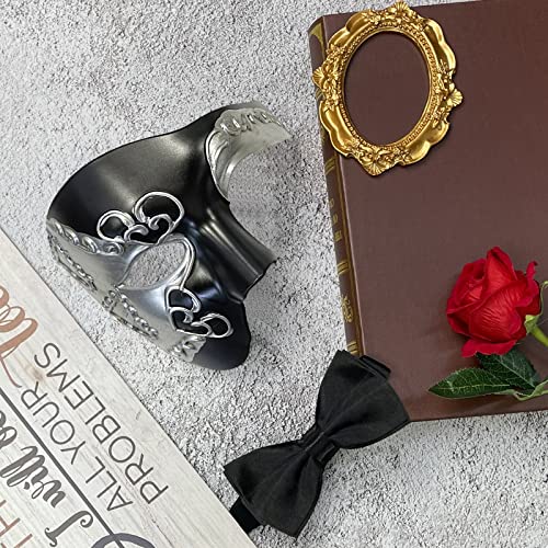 HyperFun Masquerade Mask for Men Phantom of the Opera Half Face Mask with Bowtie, Vintage Venetian Masks for Costume/Theme Parties (Black Earl) - Image 5