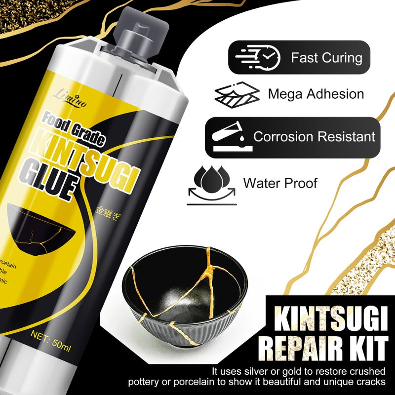 Limino Kintsugi Repair Kit - Gold ï¼† Silver Food Safe Glue for Pottery and Porcelain Repair, Ceramic Repair Resin for Bowls, Plates, Vases, Jades, Newbie Friendly, Meaningful Presents for DIY Art Enthusiasts - Image 3