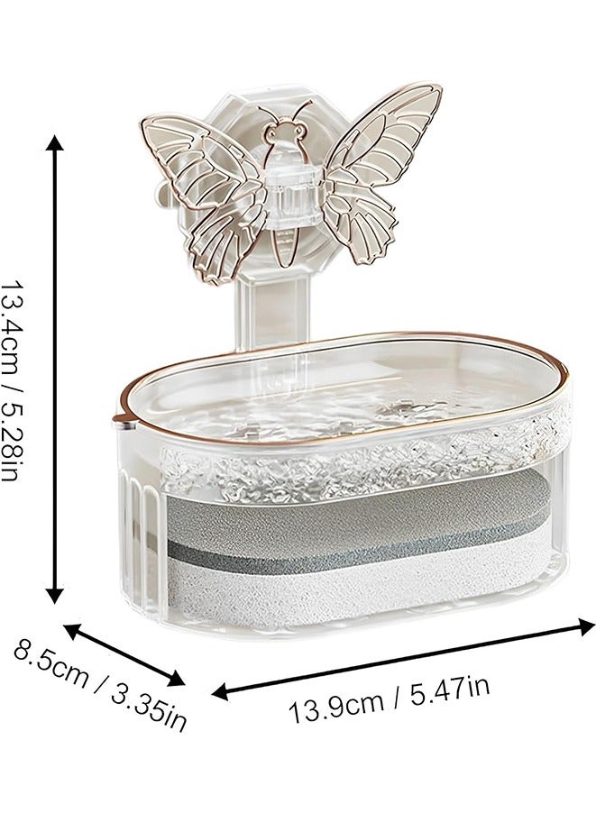 Butterfly Suction Cup Soap Holder, Wall-mounted Soap Tray, Bathroom Punch-free Drain Soap Rack,Double Layer Soap Holder with Sponge Wipe  - Image 4