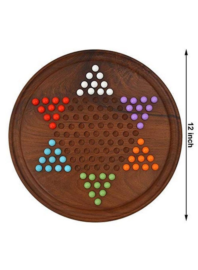 TOOLART Chinese Checkers Game Set with 12-inch Diameter Round Wooden Board and Acrylic Bead - Image 2