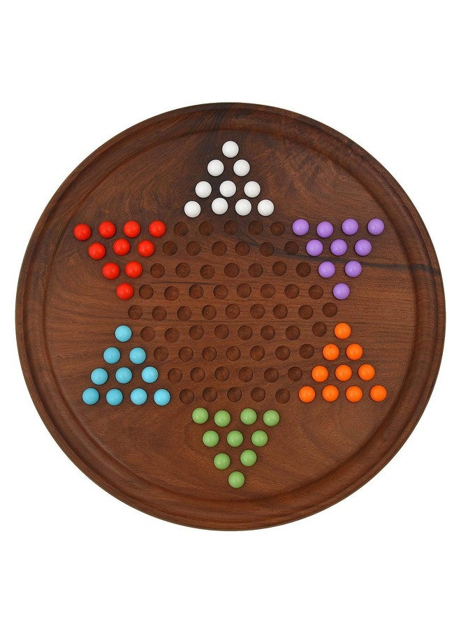 TOOLART Chinese Checkers Game Set with 12-inch Diameter Round Wooden Board and Acrylic Bead - Image 1