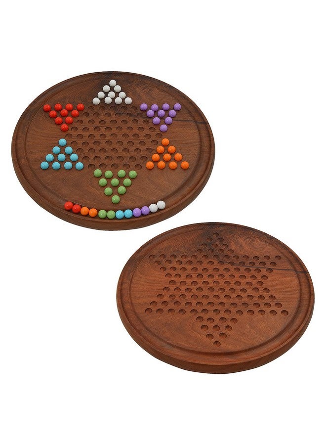 TOOLART Chinese Checkers Game Set with 12-inch Diameter Round Wooden Board and Acrylic Bead - Image 3