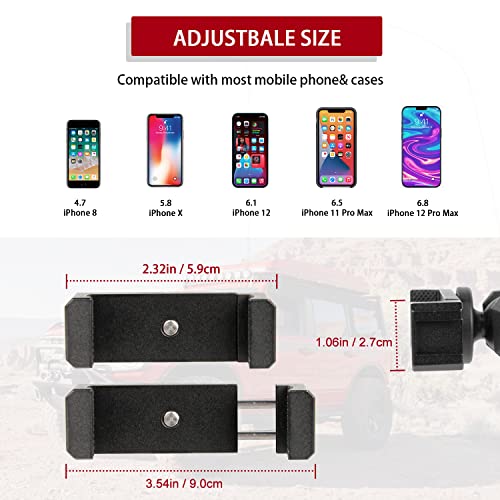OMU Bronco Phone Mount with Camera Mount,2 Stage Ball -Socket Design,360° Adjustment Metal Dashboard Cell Phone Mount Compatieble with Ford Bronco 2021+ for All GoPro Modles and Smartphone - Image 5