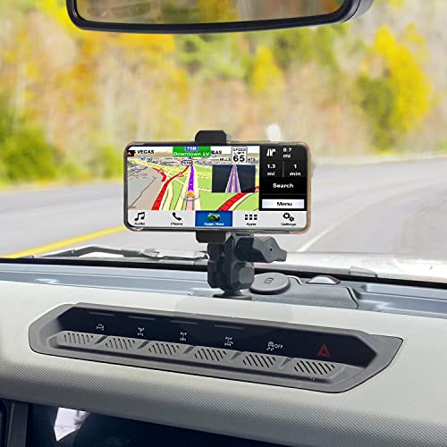 OMU Bronco Phone Mount with Camera Mount,2 Stage Ball -Socket Design,360° Adjustment Metal Dashboard Cell Phone Mount Compatieble with Ford Bronco 2021+ for All GoPro Modles and Smartphone - Image 3
