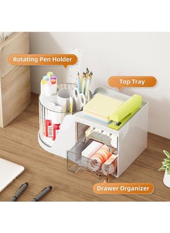 Desk Organizer with 2 Drawer, 360°Rotating Pen Holder for Desk, Desk Organizers and Accessories with 6 Slots Pencil Organizer + 2 Drawer, Art Supply Storage Box Caddy for Office - pzsku/Z128DA6234C34FD49B7F8Z/45/_/1717643556/d4881f56-4cb9-48de-8b67-daf29ca9e39a