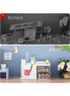 Desk Organizer with 2 Drawer, 360°Rotating Pen Holder for Desk, Desk Organizers and Accessories with 6 Slots Pencil Organizer + 2 Drawer, Art Supply Storage Box Caddy for Office - pzsku/Z128DA6234C34FD49B7F8Z/45/_/1717643576/fbfd02b9-062b-4cca-830c-5ca2264cafb0