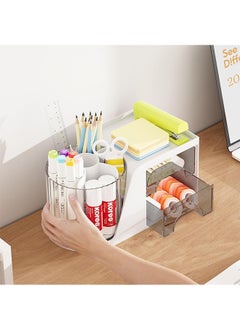 Desk Organizer with 2 Drawer, 360°Rotating Pen Holder for Desk, Desk Organizers and Accessories with 6 Slots Pencil Organizer + 2 Drawer, Art Supply Storage Box Caddy for Office - pzsku/Z128DA6234C34FD49B7F8Z/45/_/1717643628/eaf6514d-2615-403e-bfe6-af7fc972eee2